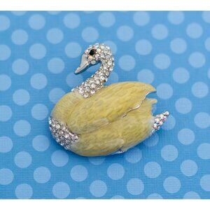 Vintage Art Nouveau Swan Rhinestone Silver Tone Brooch - M9